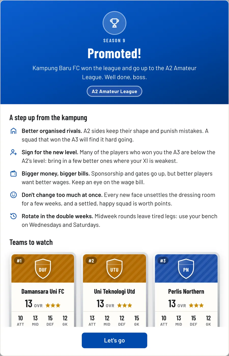 The Promoted! welcome: tips for the A2 Amateur League and the three teams to watch